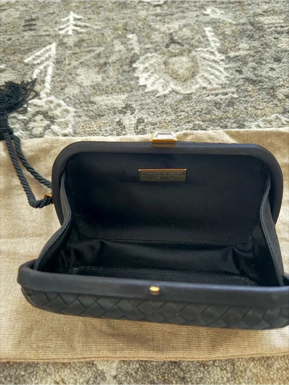Bottega Veneta Black Woven Tassel Clutch Vintage